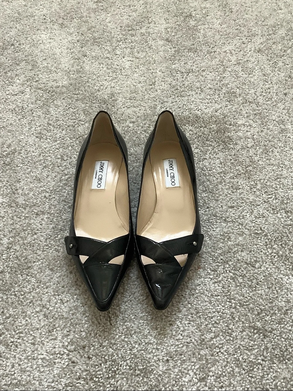 Jimmy Choo Black Patent Pointed-Toe Pumps